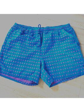 Vintage 90’s STUBBIES Swim Shorts Lined Size L Blue Polka Dot USA Made Retro-lp